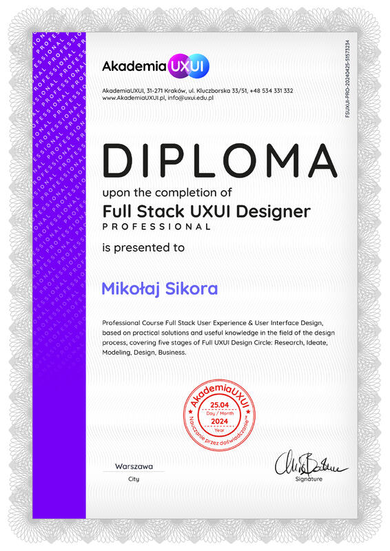 Akademia UXUI — Diploma Full Stack UX/UI