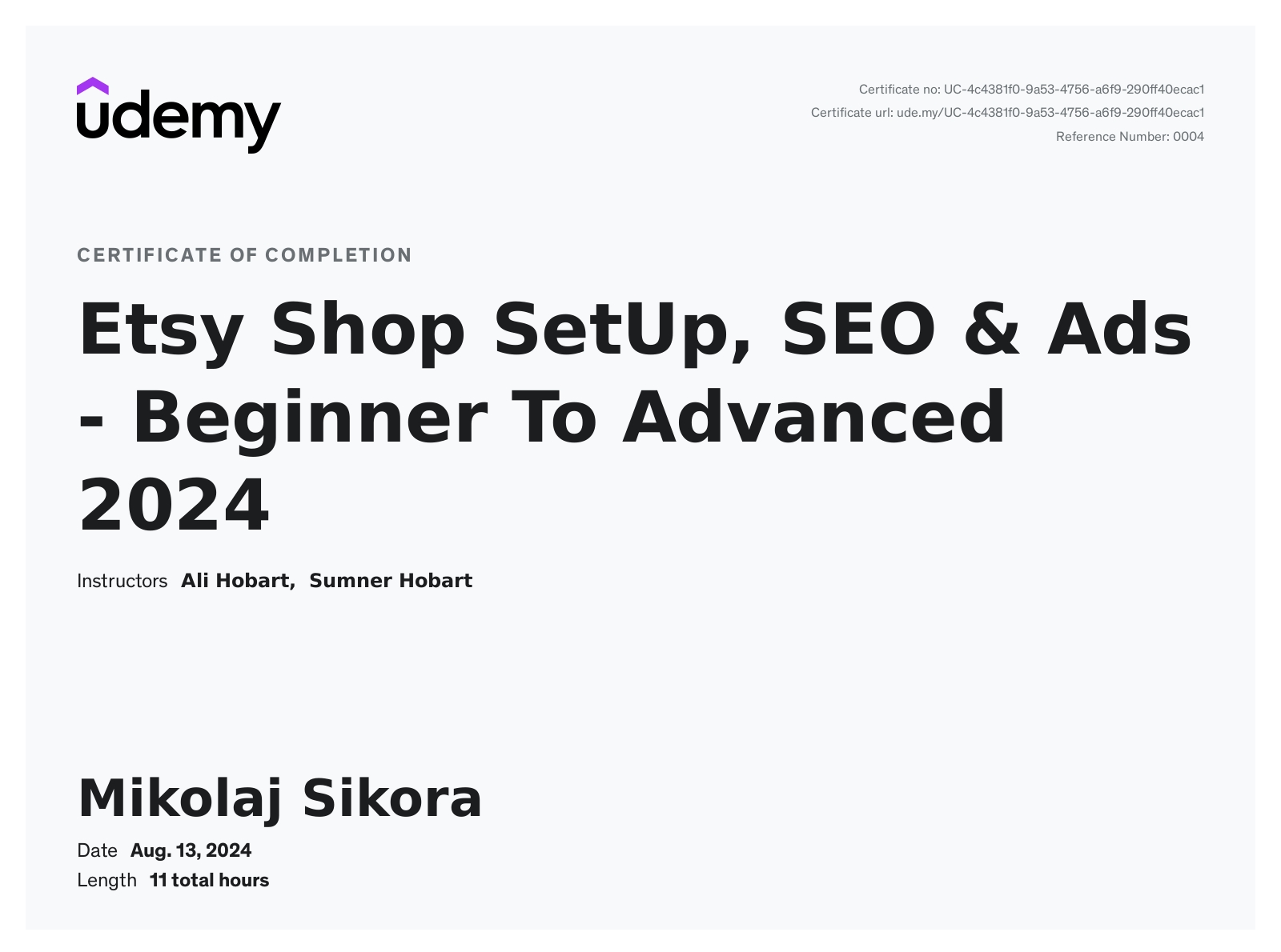 Udemy — Etsy Shop SetUp, SEO & Ads